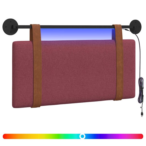 vidaXL Tête de lit suspendue Avec lumière LED Bordeaux PU antique