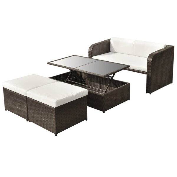vidaXL Salon de jardin 4 Pièces avec coussins Résine tressée Marron