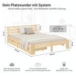Lit en Bois 180x200 cm Naturel - Lit Double avec 2 Matelas à ressorts - 2 Tiroirs