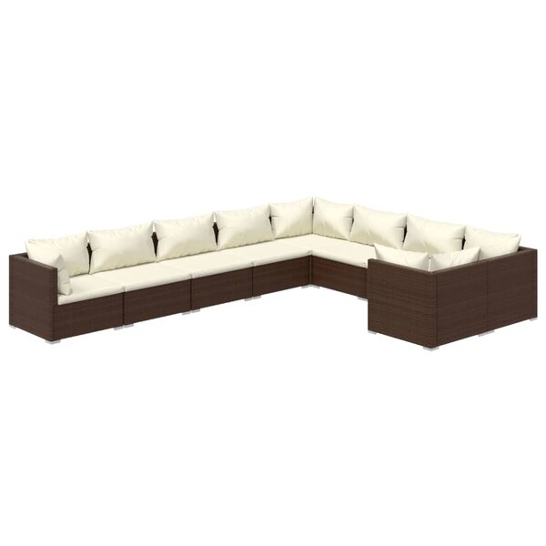 vidaXL Salon de jardin 9 Pièces avec coussins Résine tressée Marron