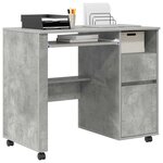 vidaXL Bureau avec roues Gris béton 91 x 50 x 77 cm Bois d'ingénierie