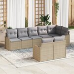Ensemble de canapé de jardin 8 pièces avec coussins beige poly rattan