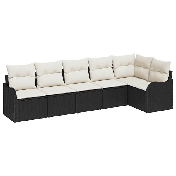 vidaXL Ensemble de canapé de jardin avec coussin 6 Pièces Noir Poly rotin