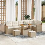 Ensemble de canapé de jardin 9 pièces avec coussins en poly rattan beige et acacia