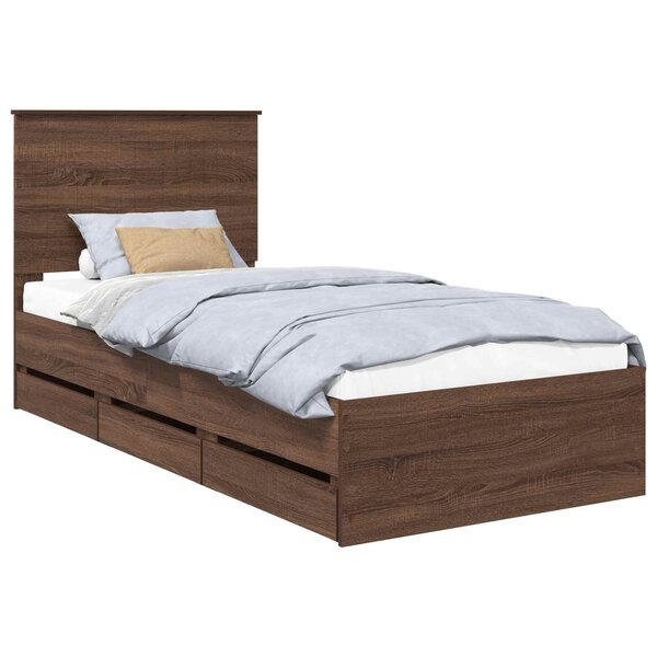 vidaXL Cadre de lit avec tiroir Chêne brun 90 x 200 cm Bois Ingénierie
