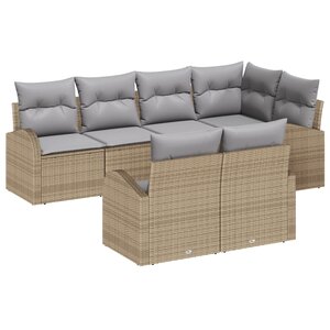 vidaXL Ensemble de canapé de jardin 7 pièces avec coussins en rotin poly beige
