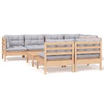 vidaXL Salon de jardin 8 Pièces avec coussins gris Bois de pin massif