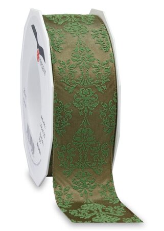 Ruban ornamenté laitonné brixen 20-m-rouleau 40 mm vert sauge/taupe