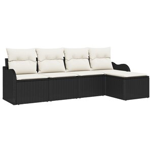 Ensemble de Canapé de Jardin 5 Pièces avec Coussins Rattan Poly Noir