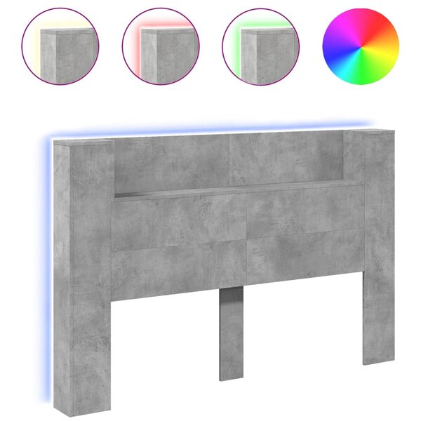 vidaXL Armoire tête de lit avec LED gris béton 160x16 5x103 5 cm