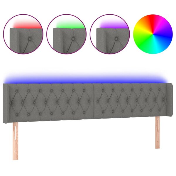 vidaXL Tête de lit à LED Gris foncé 183x16x78/88 cm Tissu