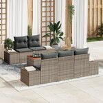 vidaXL Ensemble de Canapés de Jardin 6 Pièces avec Coussins Gris Poly Rattan Acacia