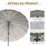 Parasol inclinable rond avec manivelle métal fibre de verre Ø 2 55 m polyester haute densité gris