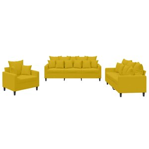 vidaXL Ensemble de canapés 3 Pièces avec coussins Jaune Velours