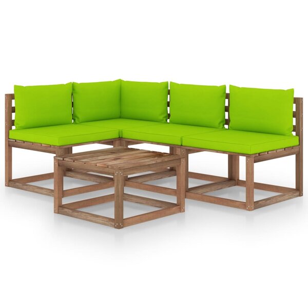 vidaXL Salon de jardin 5 Pièces avec coussins vert brillant