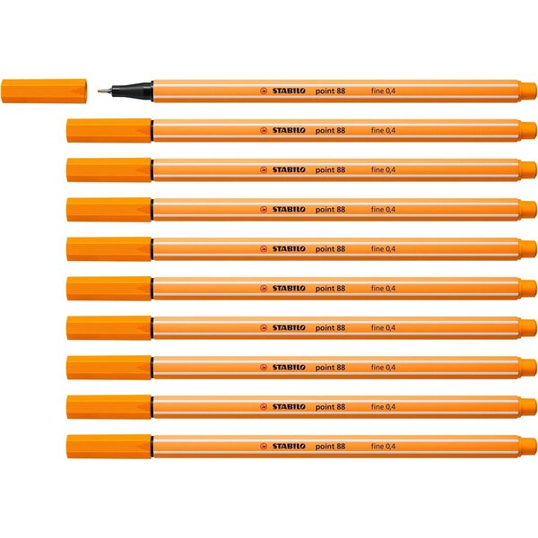 Stylo-Feutre POINT 88 Pointe Fine 0 4 mm orange x 10 STABILO