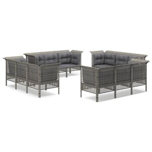 vidaXL Salon de jardin 12 Pièces avec coussins Gris Résine tressée