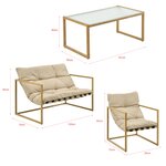 Salon de jardin table basse avec canapé et chaises extérieures en acier avec coussins oléfines et plateau de table en verre imitation bois kaki 03_0006028