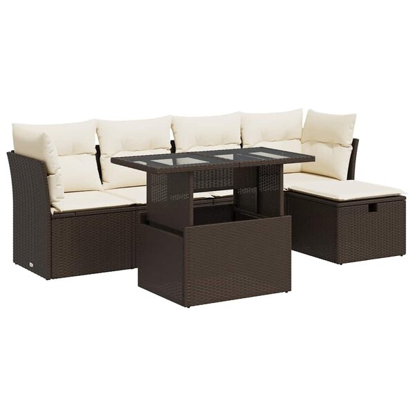 vidaXL Salon de jardin avec coussins 6 Pièces marron résine tressée