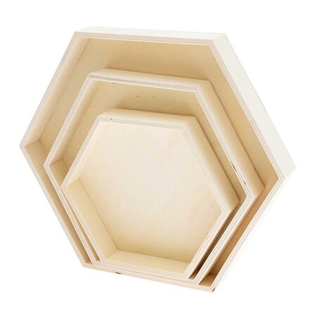 3 plateaux en bois hexagonaux