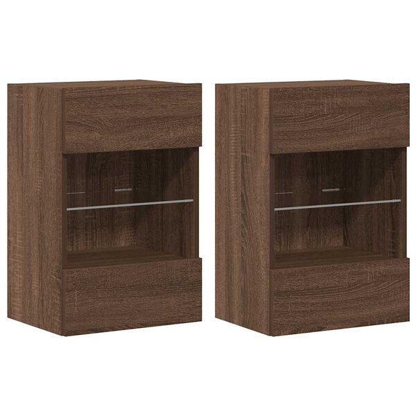 vidaXL Meubles muraux avec lumières LED pour TV 2 Pièces chêne marron 40x30x60 5 cm