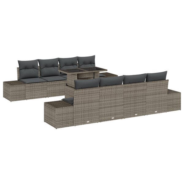 vidaXL Ensemble de canapé de jardin 9 pièces avec coussins gris en poly rotin