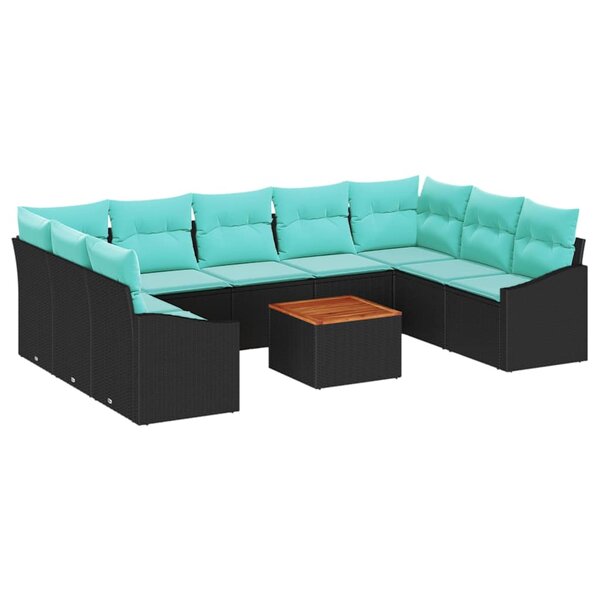 vidaXL Ensemble de canapé de jardin avec coussin 10 Pièces Noir polyrotin