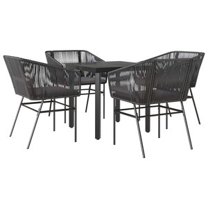 vidaXL Ensemble à manger de jardin et coussins 5 Pièces noir rotin verre