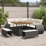 Set de Canapé de Jardin vidaXL de 8 Pièces avec Coussins Noir Poly Rattan Acacia