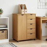 vidaXL Cabinet roulant avec roue Marron miel 63 5 x 39 x 79 cm