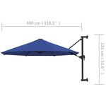 vidaXL Parasol mural avec mât métallique 300 cm Bleu