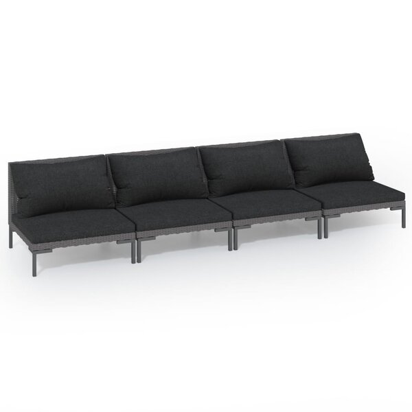 vidaXL Salon de jardin 4 Pièces avec coussins Résine tressée Gris foncé