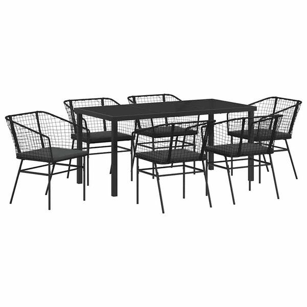 vidaXL Ensemble de salle à manger pour jardin 7 Pièces Noir polyrotin