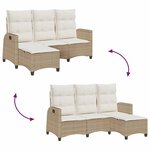 vidaXL Canapé de jardin inclinable coussins forme de L beige polyrotin