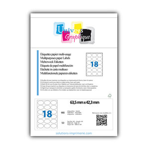 Lot de 50 planches a4 de 18 étiquettes à bords vifs 63 5 x 42 3 mm en papier blanc 70g/m² multifonction