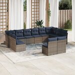vidaXL Salon de jardin avec coussins 12 Pièces gris résine tressée