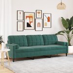 vidaXL Canapé 3 places avec oreillers vert foncé 210 cm velours