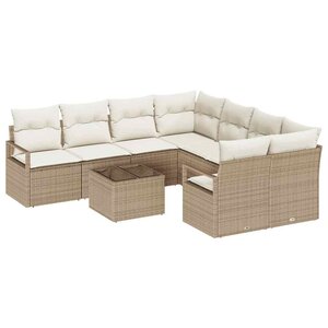 vidaXL Ensemble de Canapés avec coussin 9 Pièces Beige et crème polyrotin