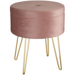 Tectake Tabouret avec coffre de rangement aspect velours transformable AVA - rose