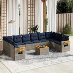 vidaXL Salon de jardin 11 Pièces avec coussins gris résine tressée