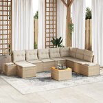 vidaXL Ensemble de Canapé de Jardin 9 Pièces avec Coussins Beige Poly Rotin Acacia