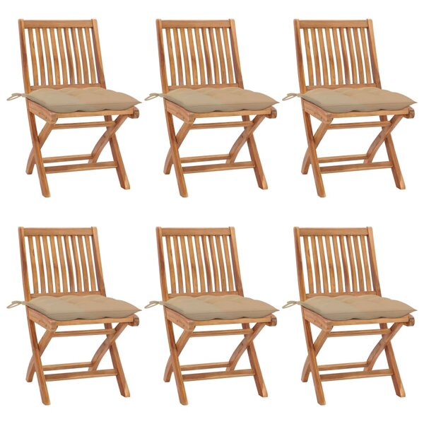 vidaXL Chaises pliables de jardin avec coussins lot de 6 Bois de teck