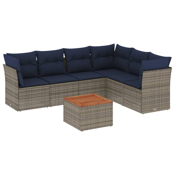 vidaXL Salon de jardin 7 Pièces avec coussins gris résine tressée
