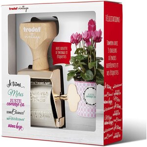 Tampon Vintage Bois FELICITATION avec 6 Formules et 3 Couleurs TRODAT