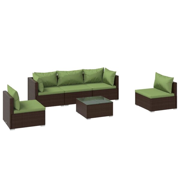 vidaXL Salon de jardin 6 Pièces avec coussins Résine tressée Marron