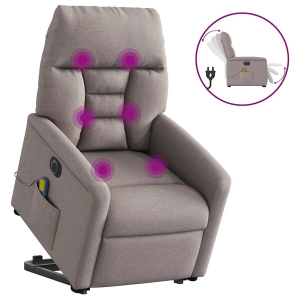 vidaXL Fauteuil inclinable de massage électrique Taupe Tissu