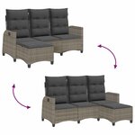 vidaXL Canapé de jardin inclinable coussins forme de L gris polyrotin