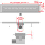 vidaXL Drain de douche linéaire 1030x140 mm acier inoxydable