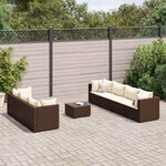 vidaXL Salon de jardin avec coussins 8 Pièces marron résine tressée