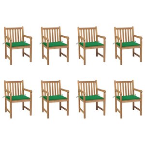 vidaXL Chaises de jardin lot de 8 avec coussins vert Bois teck massif